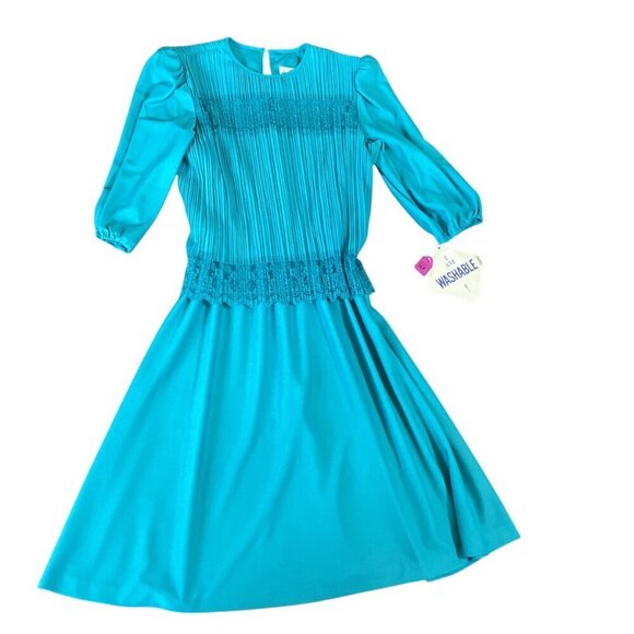 NWT Good Times Dress Lace Accents Sz 16P Teal #333C - Picture 1 of 8